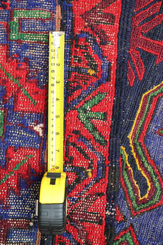 266x154cm Antique Turkish Kilim Sumak Wool Rug Handmade Blue Red - Rugoutlet