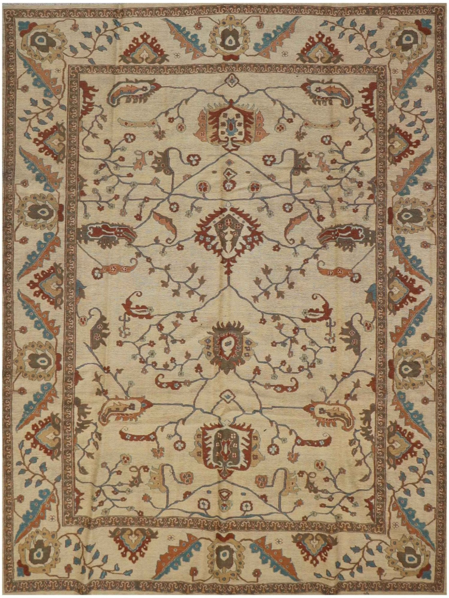 302x232 cm Fine Ziegler Sumak Wool Rug Handmade Beige - Rugoutlet