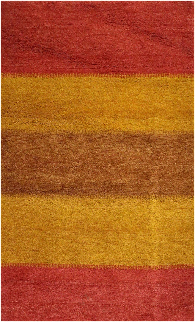 176 x 122 (5.77 x 4.00 ft) cm Gabbeh Tribal Wool Rugs Hand Knotted Red Yellow Colour - Rugoutlet