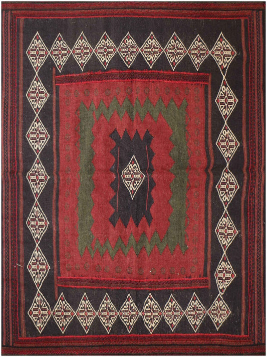 146x128 cm Kilim Sufra Qashqai Tribal Wool Rug Handmade Red Brown