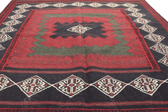 146x128 cm Kilim Sufra Qashqai Tribal Wool Rug Handmade Red Brown - Rugoutlet