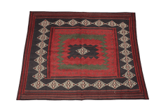 146x128 cm Kilim Sufra Qashqai Tribal Wool Rug Handmade Red Brown - Rugoutlet