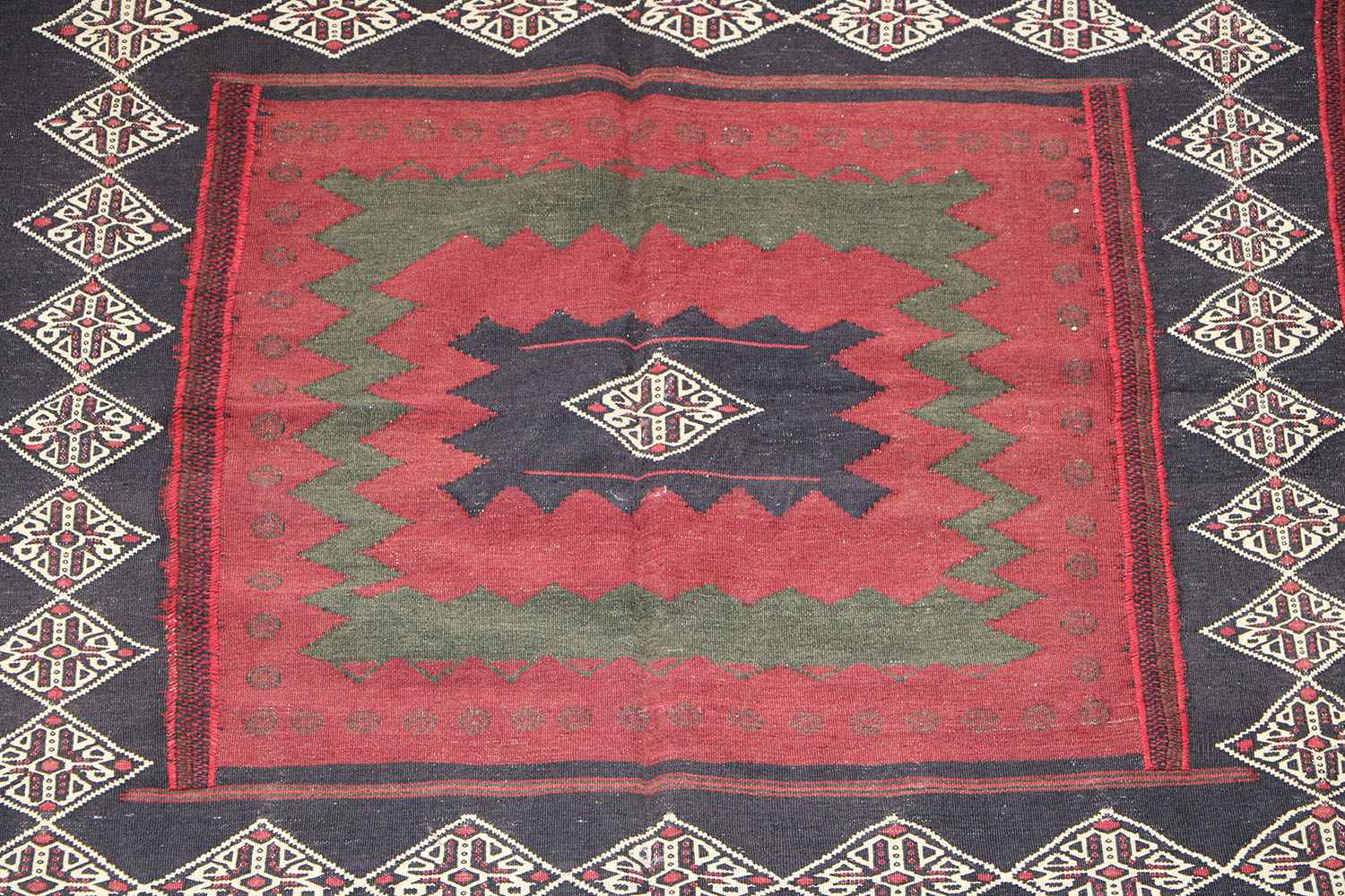 146x128 cm Kilim Sufra Qashqai Tribal Wool Rug Handmade Red Brown - Rugoutlet