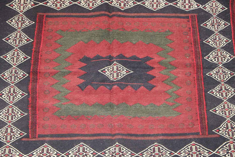 146x128 cm Kilim Sufra Qashqai Tribal Wool Rug Handmade Red Brown - Rugoutlet