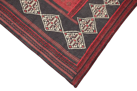 146x128 cm Kilim Sufra Qashqai Tribal Wool Rug Handmade Red Brown - Rugoutlet