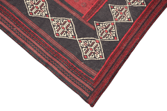 146x128 cm Kilim Sufra Qashqai Tribal Wool Rug Handmade Red Brown - Rugoutlet