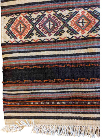 69 x 52 cm Sumak Tribal Black Small Rug - Rugmaster