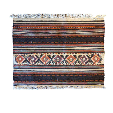 69 x 52 cm Sumak Tribal Black Small Rug - Rugmaster