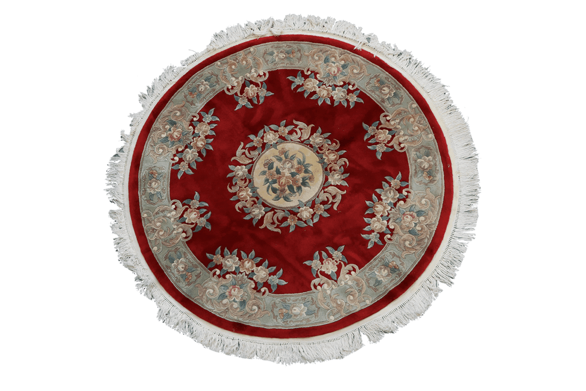 200 dm Chinese Round Tribal Wool Rugs Red Colour - Rugoutlet