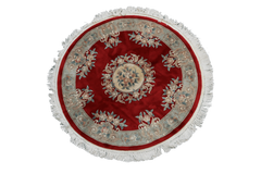 200 dm Chinese Round Tribal Wool Rugs Red Colour - Rugoutlet