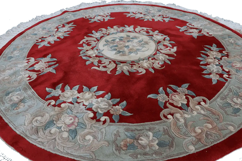 200 dm Chinese Round Tribal Wool Rugs Red Colour - Rugoutlet