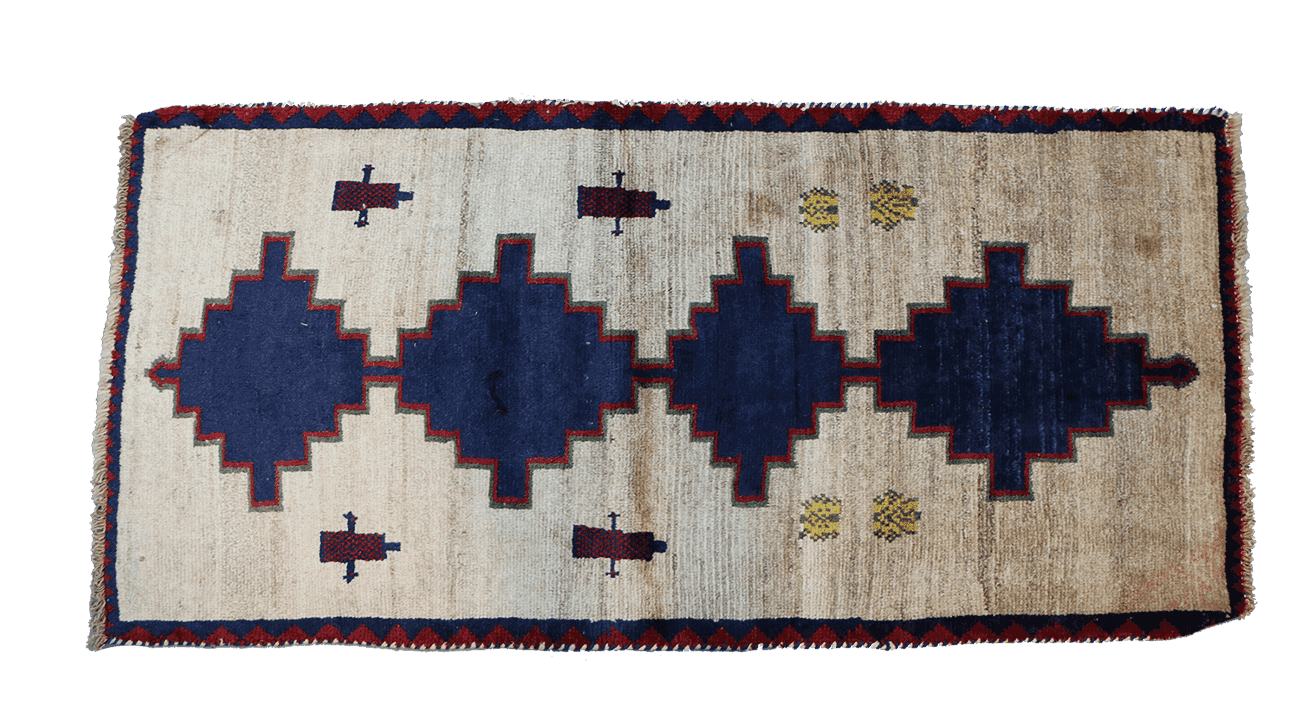 153 x 72 cm Gabbeh Tribal Wool Rugs Handmade Beige Blue - Rugoutlet