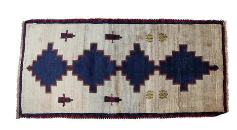 153 x 72 cm Gabbeh Tribal Wool Rugs Handmade Beige Blue - Rugoutlet