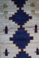 153 x 72 cm Gabbeh Tribal Wool Rugs Handmade Beige Blue - Rugoutlet