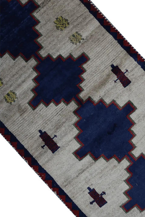 153 x 72 cm Gabbeh Tribal Wool Rugs Handmade Beige Blue - Rugoutlet