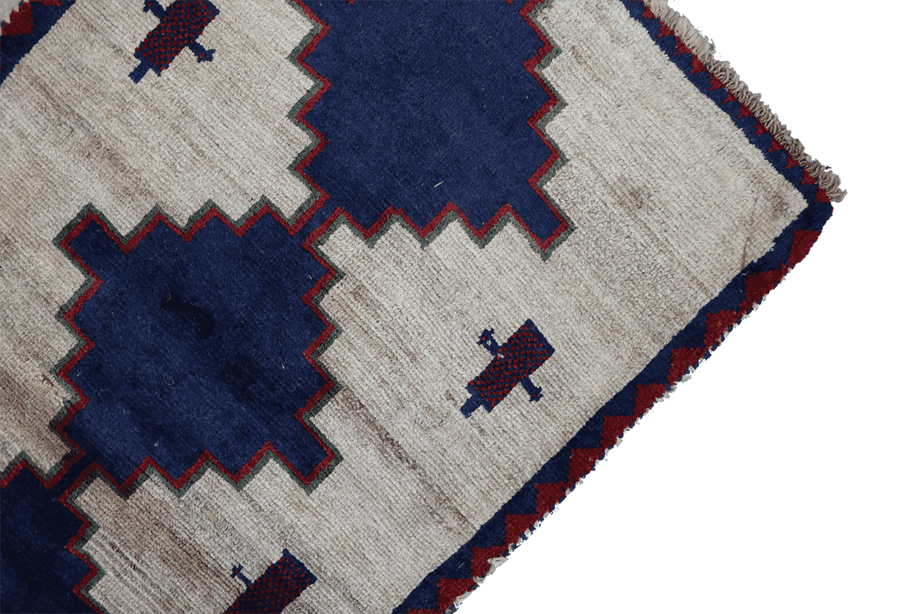 153 x 72 cm Gabbeh Tribal Wool Rugs Handmade Beige Blue - Rugoutlet