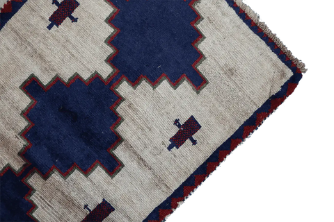 153 x 72 cm Gabbeh Tribal Wool Rugs Handmade Beige Blue - Rugoutlet