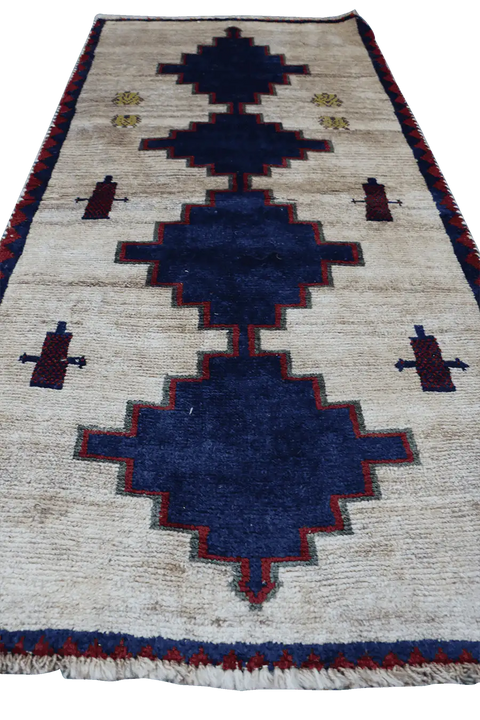 153 x 72 cm Gabbeh Tribal Wool Rugs Handmade Beige Blue - Rugoutlet