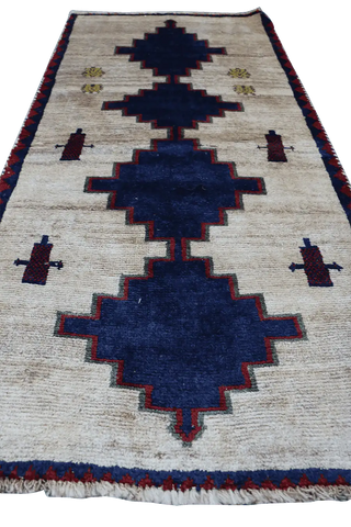 153 x 72 cm Gabbeh Tribal Wool Rugs Handmade Beige Blue - Rugoutlet