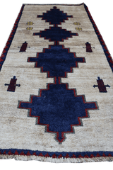 153 x 72 cm Gabbeh Tribal Wool Rugs Handmade Beige Blue - Rugoutlet