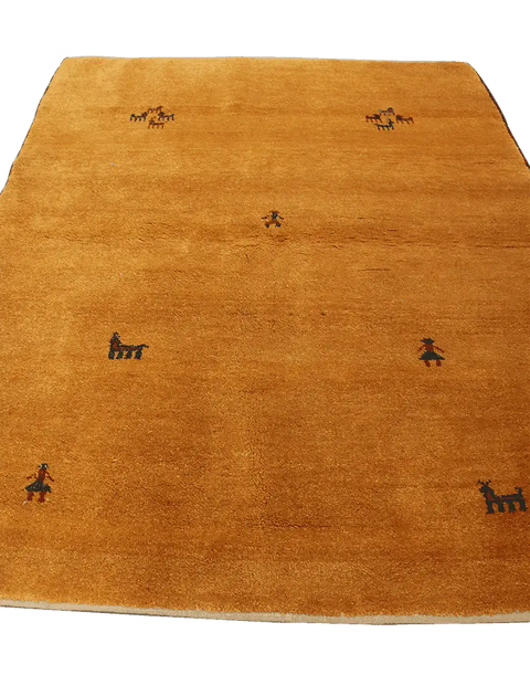 192 x 153 cm Gabbeh Tribal Wool Rug Hand-Knotted Yellow Colour - Rugoutlet