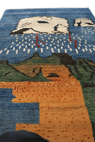 155 x 112 cm Gabbeh Tribal Wool Rugs Handmade Blue Colour - Rugoutlet