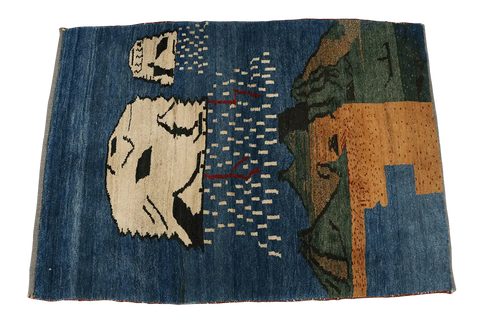 155 x 112 cm Gabbeh Tribal Wool Rugs Handmade Blue Colour - Rugoutlet