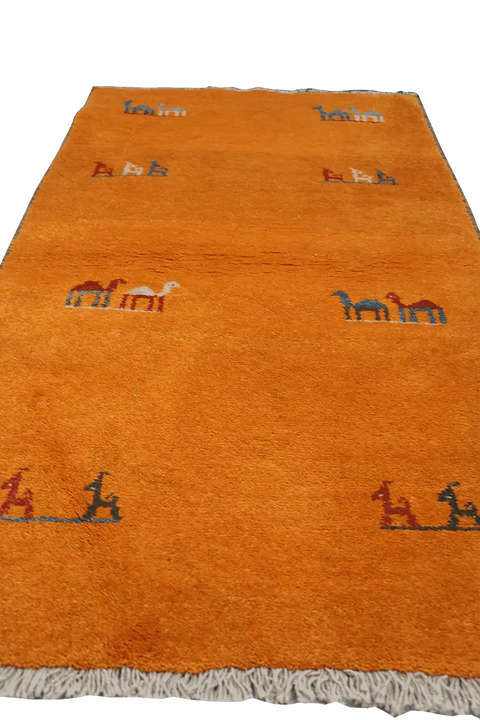 148 x 84 cm Gabbeh Tribal Wool Rugs Handmade Yellow Colour - Rugoutlet