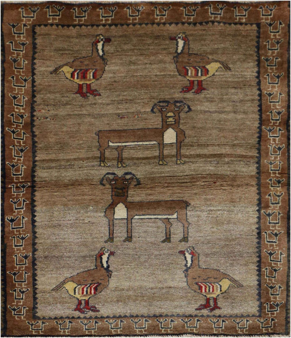 150 x 107 cm Gabbeh Tribal Wool Rugs Handmade Brown Colour - Rugoutlet