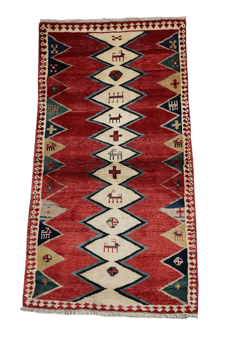200 x 172 cm Gabbeh Tribal Wool Rug Hand-Knotted Red Colour - Rugoutlet