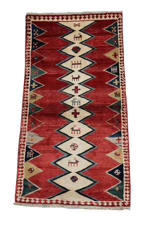 200 x 172 cm Gabbeh Tribal Wool Rug Hand-Knotted Red Colour - Rugoutlet