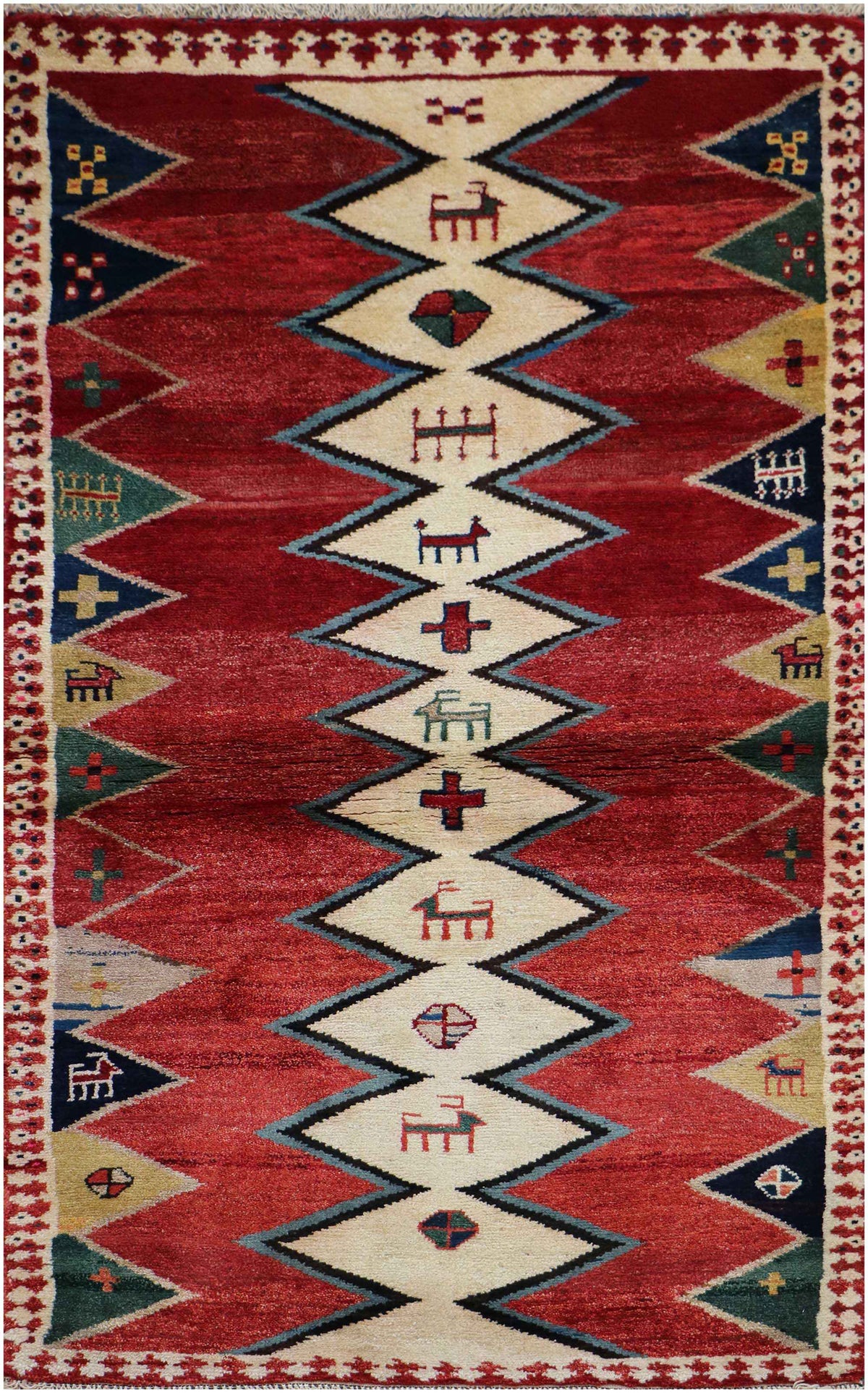 200 x 172 cm Gabbeh Tribal Wool Rug Hand-Knotted Red Colour - Rugoutlet