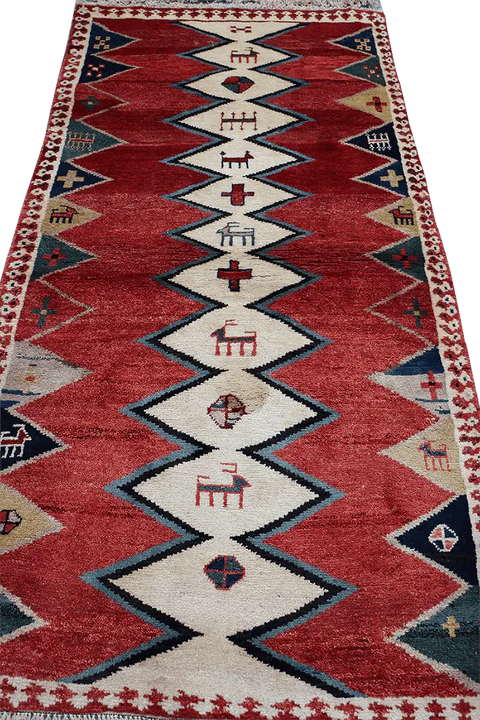 200 x 172 cm Gabbeh Tribal Wool Rug Hand-Knotted Red Colour - Rugoutlet