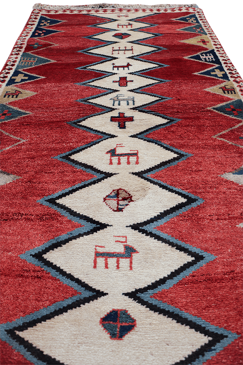 200 x 172 cm Gabbeh Tribal Wool Rug Hand-Knotted Red Colour - Rugoutlet