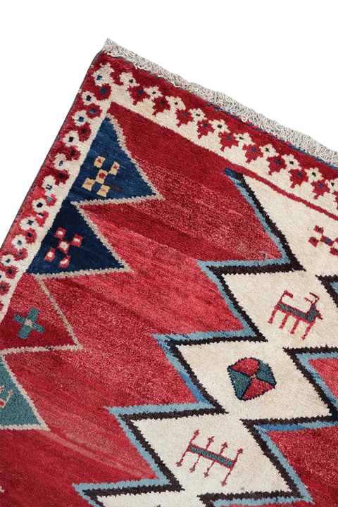 200 x 172 cm Gabbeh Tribal Wool Rug Hand-Knotted Red Colour - Rugoutlet