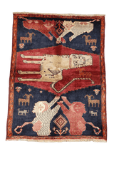 178 x 130 cm Gabbeh Lion Tribal Wool Rugs Hand Knotted Red Blue Colour - Rugoutlet