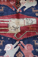 178 x 130 cm Gabbeh Lion Tribal Wool Rugs Hand Knotted Red Blue Colour - Rugoutlet