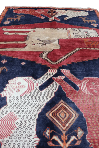 178 x 130 cm Gabbeh Lion Tribal Wool Rugs Hand Knotted Red Blue Colour - Rugoutlet