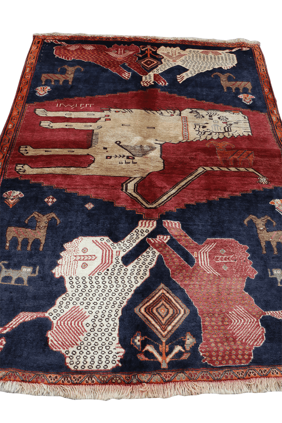 178 x 130 cm Gabbeh Lion Tribal Wool Rugs Hand Knotted Red Blue Colour - Rugoutlet