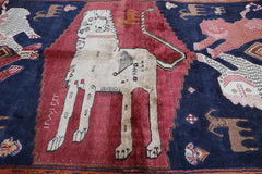 178 x 130 cm Gabbeh Lion Tribal Wool Rugs Hand Knotted Red Blue Colour - Rugoutlet