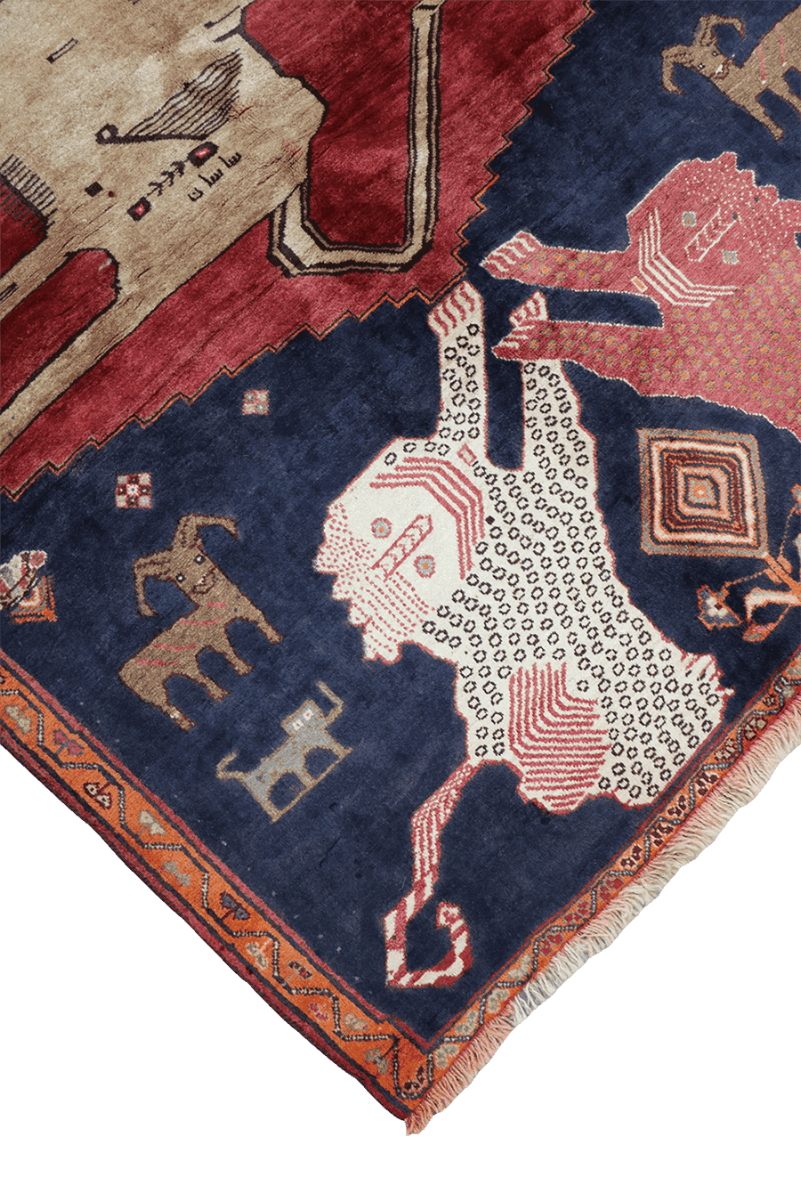 178 x 130 cm Gabbeh Lion Tribal Wool Rugs Hand Knotted Red Blue Colour - Rugoutlet