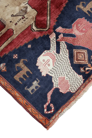 178 x 130 cm Gabbeh Lion Tribal Wool Rugs Hand Knotted Red Blue Colour - Rugoutlet