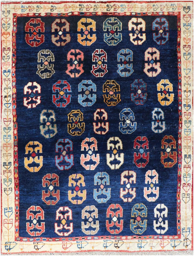 133x107cm Persian Gabbeh Qashqai Tribal wool blue rug - Rugoutlet