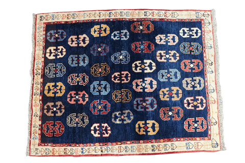 133x107cm Persian Gabbeh Qashqai Tribal wool blue rug - Rugoutlet