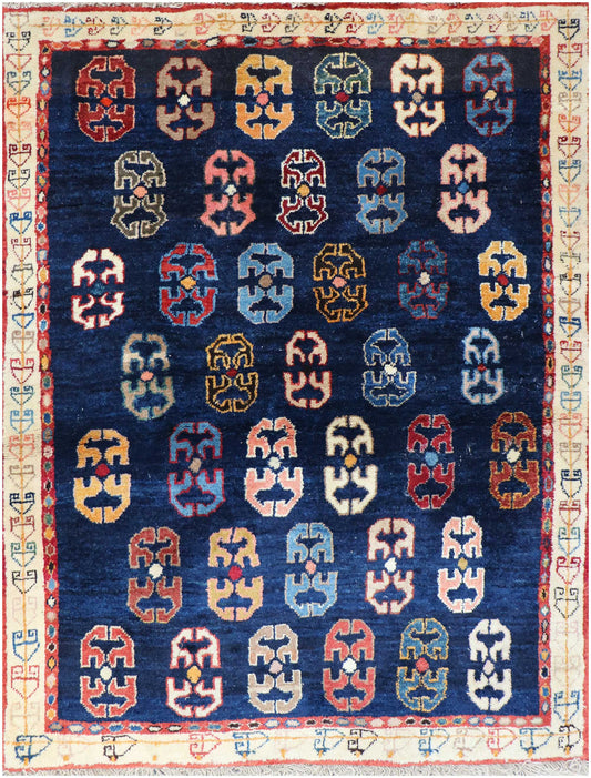 133x107cm Persian Gabbeh Qashqai Tribal wool blue rug