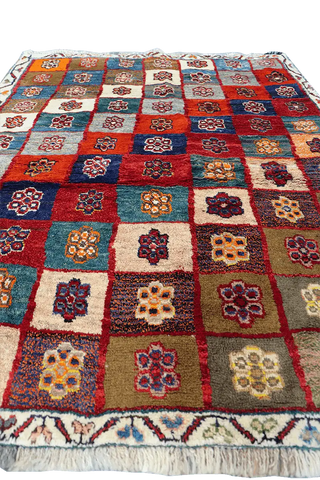 164 x 125 cm (5.38 x 4.10 ft) Gabbeh Tribal Wool Rugs Handmade Multi-Coloured - Rugoutlet
