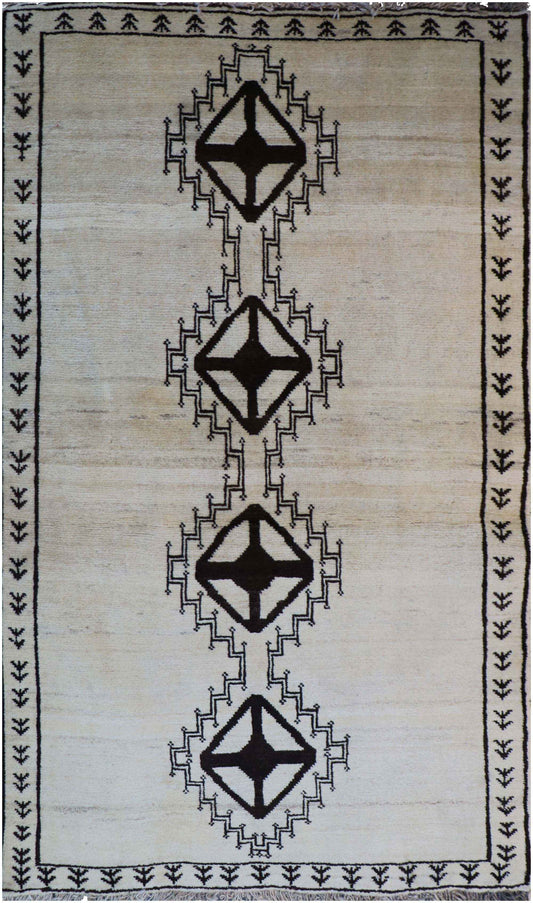 155 x 102 cm Gabbeh Tribal Wool Rug in Beige & Black