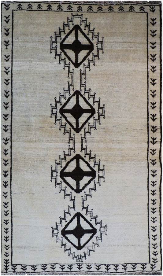 155 x 102 cm Gabbeh Tribal Wool Rug in Beige & Black