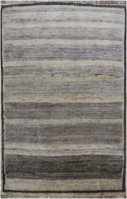 142 x 102 cm Gabbeh Tribal Wool Rugs Handcrafted Grey Colour - Rugoutlet