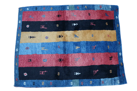 142 x 111 Gabbeh Tribal Wool Rugs Handmade Multi-Coloured - Rugoutlet